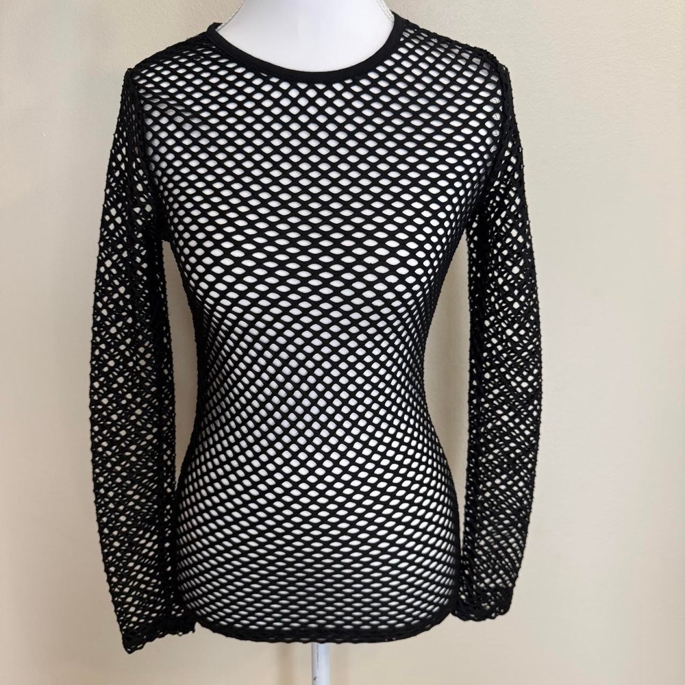 Fishnet Long Sleeve Top Black Womens S Goth Grunge Alt Industrial
